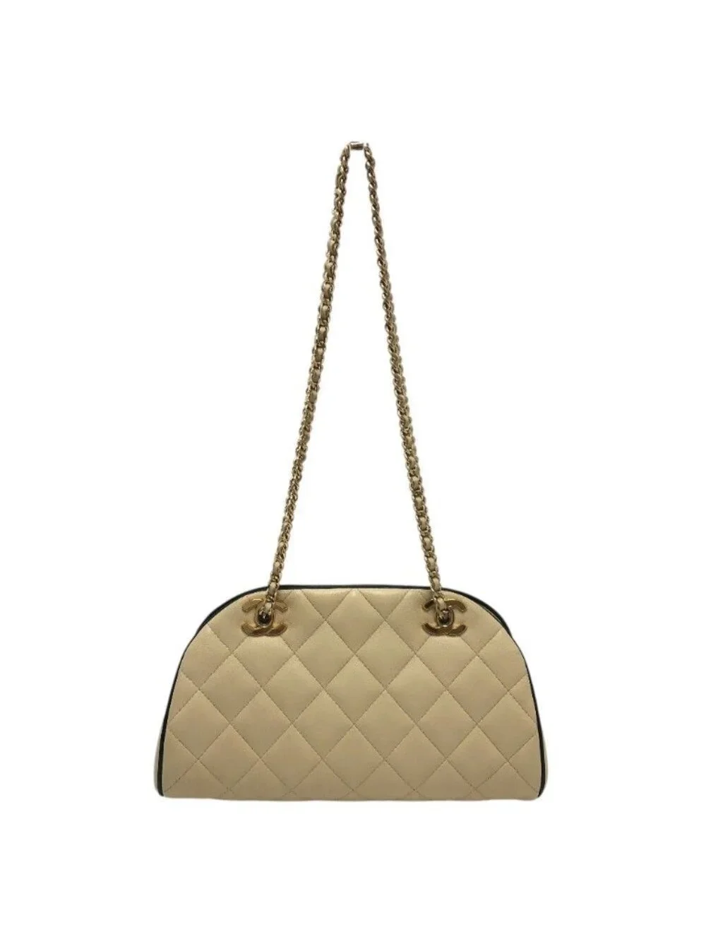 Chanel Shoulder Bag Chain Clutch Lambskin Beige